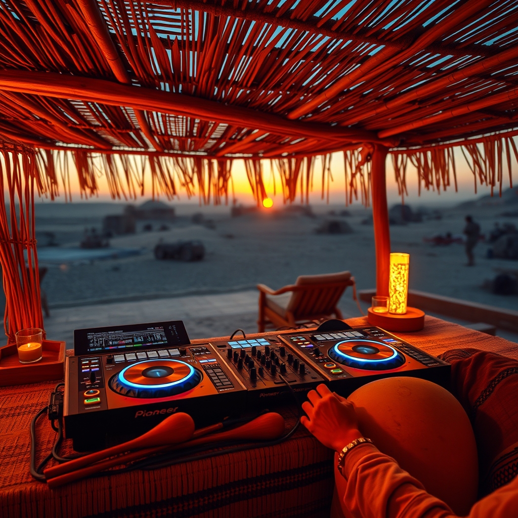 Afro House DJ setup — editorial header image for Desert Festival DJ Crates for Sale: The 2026 Burning Man Sunrise-to-Sunset Download Guide